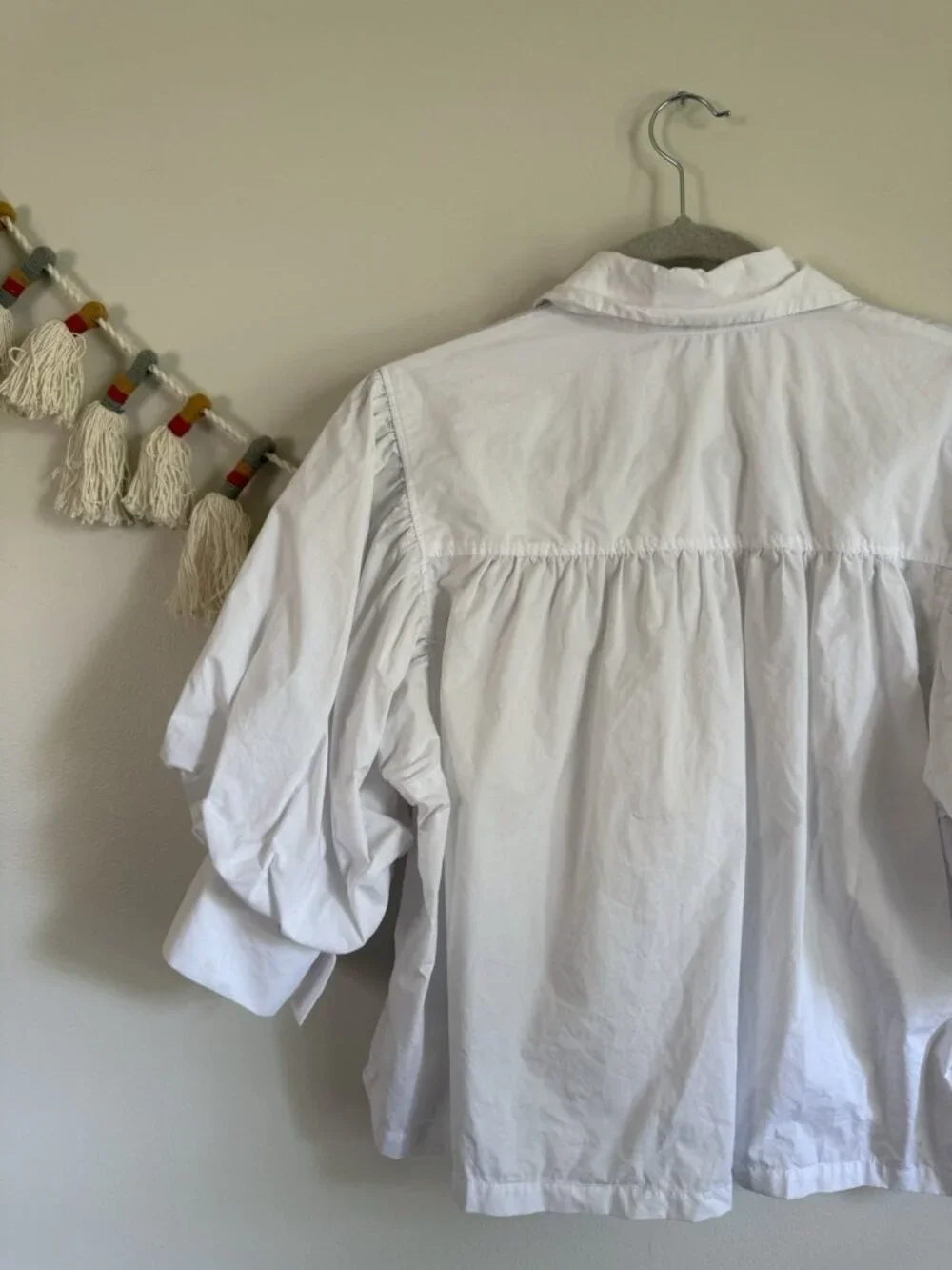 Zara White Puff Sleeve Button Down Collared Top Cotton Modest Preppy Minimalist